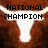 Brown bull's head with white horns and text reading NATIONAL TEXAS!!!!!! CHAMPION LONGHORNS on a pixelated background.