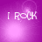 Purple background with white text 'I ROCK' and shifting light effects across four