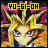 Pixelated anime-style character with spiky blonde hair and purple eyes, displayed in a 2-frame contact sheet with yellow text "YU-GI-OH" at the top of each frame.