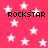 Pink background with white stars and four instances of the text "ROCKSTAR" in black pixelated font.