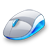 Pixelated mouse icon with white and blue color scheme on gray background, showing side view with blue accents along edges and top surface.