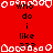 Red background with white pixelated border shapes and black text reading 'who do i like 777' repeated in three