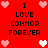 Red background with pixelated text "I LOVE CONNOR FOREVER" repeated in four quadrants, surrounded by pink and white heart icons.