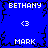 Blue background with black crack-like patterns, white text reading BETHANY, MARK, and <3 in pixelated font.