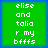 Green square with white pixelated text reading 'elise and talia r my bffs' on a blue background, displayed in a