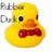 Yellow rubber duck with red bow tie, black eyes, orange beak; text overlays include "Rubber Duck" and "You the One" in gray font.
