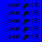Blue background with repeated black text 'jocelyn<3' in a ; cyan rectangles highlight specific in the