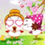Pixelated cartoon character with blonde hair, pink glasses, and red cheeks stands on green grass under pink cherry blossoms.