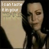 A four- shows a woman with dark hair and heavy eye makeup, each displaying the text "I can taste it in your TEARS" against a beige background