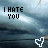 Pixelated text 'I HATE YOU' appears above a pixelated heart symbol on a blurred background, with the heart changing shape across frames.