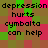 A pixelated of text and colored squares with repeated phrases 'depression depression hurts hurts cymbalta can help' in black font on green, brown, and pink background