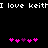 Black background with white text "I love keith" repeated twice and two of pink and purple heart icons below