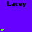 Purple background with repeated black text 'Lacey' and green star-like symbols in various quantities and positions.