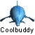 Animated contact sheet of a blue dolphin mascot icon with four distinct poses across 14 frames, each frame labeled "Coolbuddy" text below it on gray background.