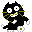 Four pixelated black cat-like figures with white eyes, green whiskers, and white paws on gray background, each in distinct poses.