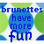 repeated blue circular icons with green text 'brunettes' and smaller blue text 'have more fun', each icon featuring a light green background pattern