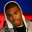 Pixelated portrait of a person wearing a hooded jacket with white drawstrings, standing against red and blue background stripes.