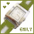 A pixelated green and white object with brown accents appears in two side-by-side frames, each containing the text 'EHILY' at bottom center.