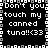 Black background with white pixelated text reading "Don't you touch my canned tuna!!<33" repeated in a pattern, bordered by alternating light and dark squares