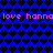 Blue background with repeating black heart shapes and pink text reading "love hanna love hanna" in two horizontal bands.