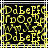 Yellow pixelated text characters on black background with white and gray lines, repeated in a tiled pattern across the image