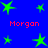 Blue background with green star shapes and red text reading "Morgan" in four positions.