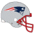 Pixelated image of a football helmet with a blue and red logo on the side, red face mask, and white background.