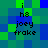 Pixelated of green and blue squares with black text reading 'i hs joey frake' in two identical vertical