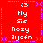 Red background with purple decorative borders and repeated white text elements arranged in a pattern