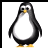 Pixelated penguin with black and white body, yellow beak and feet stands against white background; text reads 'penguins live at the beach' in pixel font.