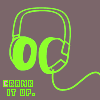 A 3x3 contact sheet of nine identical animated frames showing a neon green headphone icon with