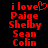 Red pixelated text on black background reads 'i love' with a heart symbol, followed by names 'Paige', 'Shelby', 'Sean', and 'Colin'.