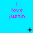 Cyan background with repeated pink text 'i love justin' in three , animated black symbols changing between frames