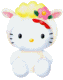 Three pixelated Hello Kitty avatars in distinct animal costumes: cow with flower crown, tiger, and cow with horns, all seated against gray background.