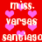 Red background with pink hearts and repeated white text reading miss. vargas santiago in pixelated font.