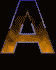 A vertical stack of four identical pixelated 'A' letters with orange gradient fill and blue outline on black background.