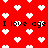 Red background with white pixelated hearts and repeated black text "I love age" in two horizontal