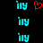 cyan 'i1y' text icons on black background with a red heart icon in the top-center position