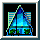 Pixelated cartoon scene with blue and yellow structures against black background, framed by light gray border.