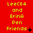 Red background with yellow text reading "LeeC64 and Erina Pen Friends" in three , each showing a different animation state of the plus symbol