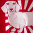 Pixelated image of a white dog with red eyes on a red and white striped background, accompanied by text asking if someone has seen its weiner.