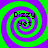 Four identical spiral patterns with green and purple swirls, each containing the text 'Dizzy Yet' in black pixelated font.
