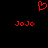 Red pixelated heart symbol above two instances of the text 'JoJo' on a black background.
