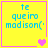 Yellow square icon with cyan text 'te queiro madison(' and pink border, showing animation changes in heart symbols