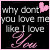 Pixelated text and heart symbols on a black background with pink borders, showing slight animation in the heart's position.