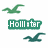 Green pixelated seagull above and below a green rectangular banner with white text reading 'Hollister' on a white background.