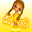 Pixel art cheerleader icon with yellow pom-poms, two sampled frames showing full body and legs-only view on gradient background.