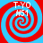 Four identical red and blue spiral patterns arranged in a with white text "T-YO #51" overlaid on each spiral