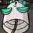 Pixelated avatar of a white cat-like figure with green-tinted glasses, black whiskers, and a dark outline against a dark background.