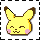 Pixel art Pikachu head with closed eyes and pink cheeks, shown in four variations featuring different heart props.